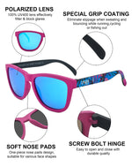 Polarized Sports Sunglasses Mirror Lens  No Slip No Bounce (Flower/ Blue Lens)
