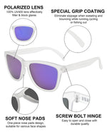 Polarized Sports Sunglasses Mirror Lens  No Slip No Bounce (Mat White /purple lens)