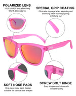 Polarized Sports Sunglasses Mirror Lens  No Slip No Bounce (Pink)