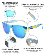 Polarized Sports Sunglasses Mirror Lens  No Slip No Bounce (Crystal Blue Flower/ Blue Lenss)