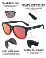 Polarized Sports Sunglasses Mirror Lens  No Slip No Bounce (Black & Red)