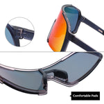 Cycling Sunglasses Sport Square TR90 Frame Mirror Sun Glasses UV400 Protection Rimless Transparent Frame+Blue Lens DA104