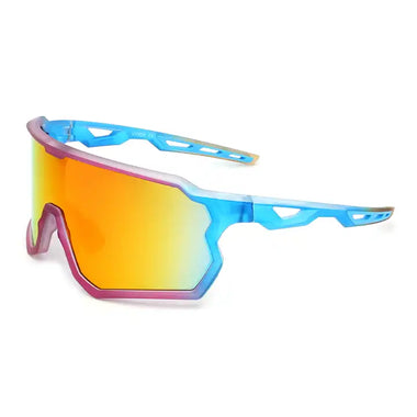 Cycling Sunglasses Sport Square TR90 Frame Mirror Sun Glasses UV400 Protection （Blue Frame+Red Lens）JDSY136