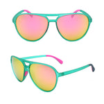 Retro Sunglasses BPA-Free Sun Glasses UV400 Protection Green Frame + Pink Lens YS010-C7