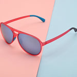 Retro Sunglasses BPA-Free Sun Glasses UV400 Protection Pink Frame+ Blue Lens YS010-C4