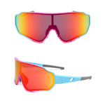 Cycling Sunglasses Sport Square TR90 Frame Mirror Sun Glasses UV400 Protection Pink+Blue+Black Frame/Red Lens ZL1013