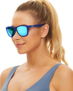 Polarized Sports Sunglasses Mirror Lens  No Slip No Bounce (Soft touch Blue)