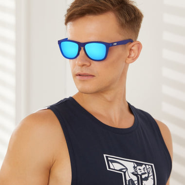Polarized Sports Sunglasses Mirror Lens  No Slip No Bounce (Soft touch Blue)