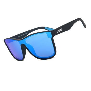 EPHIU One-Lens Mirrored Sunglasses（Black Elastic Paint Foot + Blue Leg Tips）