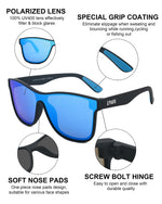EPHIU One-Lens Mirrored Sunglasses（Black Elastic Paint Foot + Blue Leg Tips）